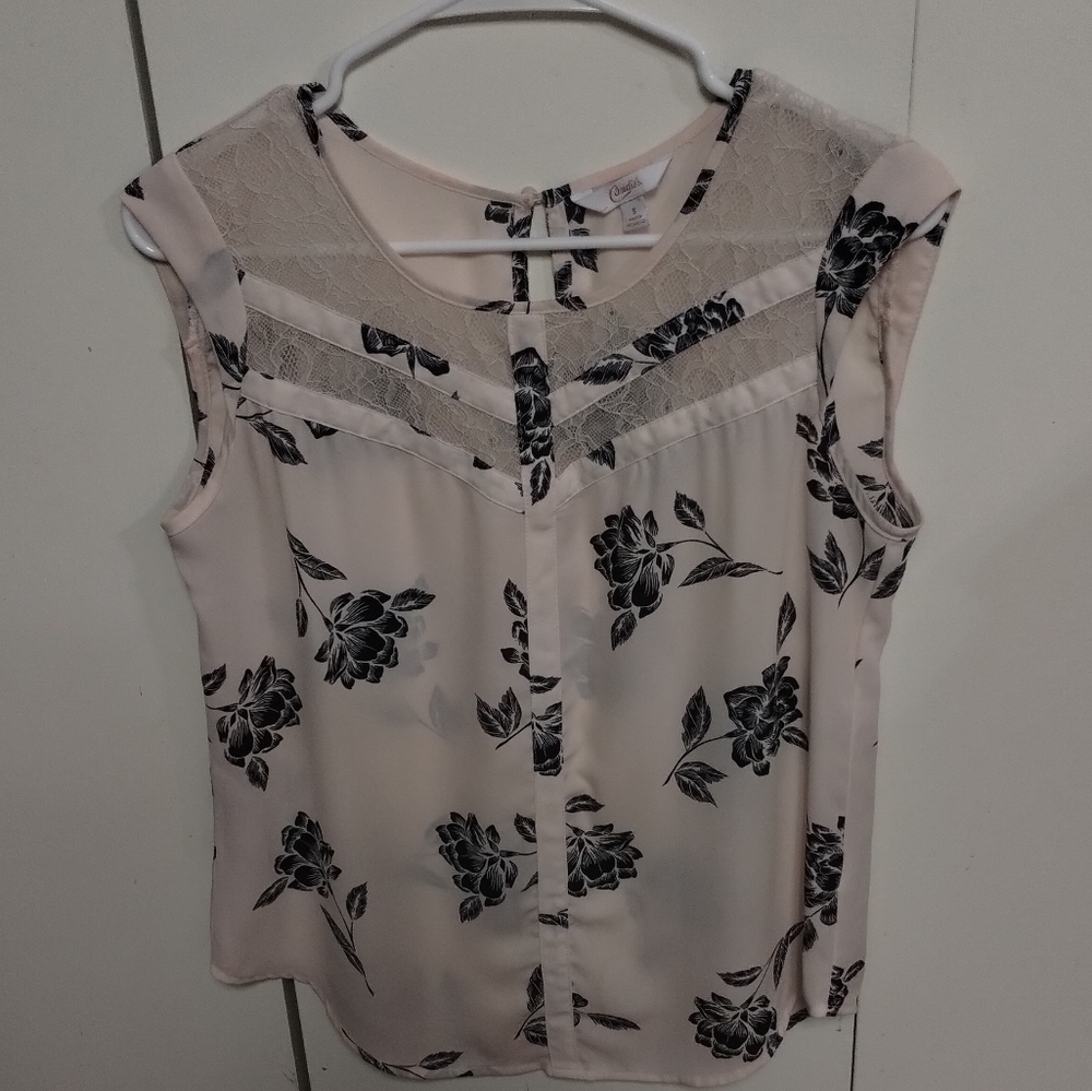 Candies Sleeveless Light Pink With Black Floral Top Size S